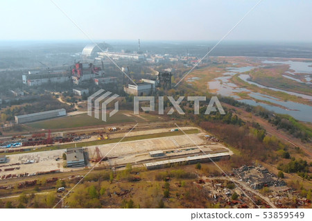 Chernobyl nuclear power plant, Ukrine. Aerial view 53859549