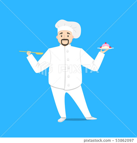 Cartoon Character Person Chef Cooking on a Blue. Vector 53862097
