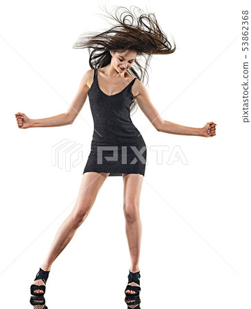 young woman disco dancer dancing isolated white background happy fun 53862368