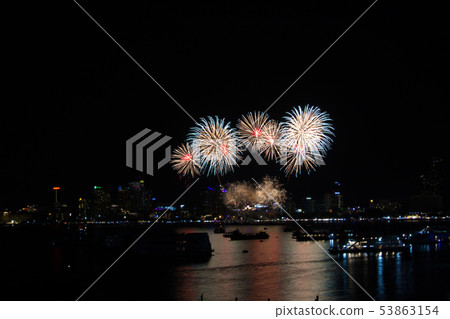 fireworks and spark on beach and reflection color 53863154