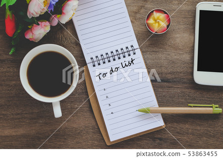To Do List text on book note with cup of coffee, To Do List text on book note with cup of coffee, 53863455