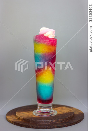 Healthy rainbow smoothie in glass with Marshmallow Healthy rainbow smoothie in glass with Marshmallow 53863468