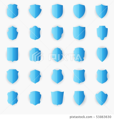 Set of blue shields isolated on white background. Set of blue shields isolated on white background. 53863630