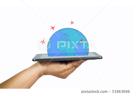 Hand hold tablet connect the world connection Hand hold tablet connect the world connection 53863698