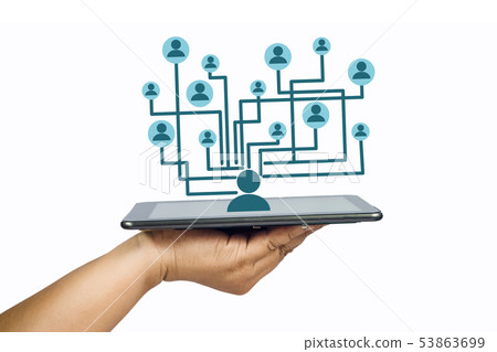 Hand hold tablet connect the world connection Hand hold tablet connect the world connection 53863699