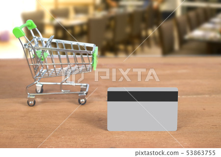 Credit card or debit card on trolley ,shopping Credit card or debit card on trolley ,shopping 53863755