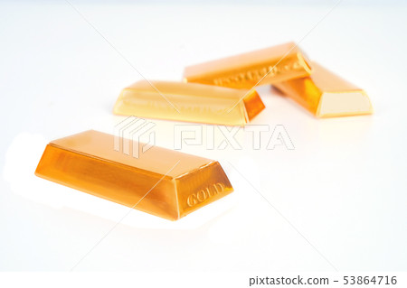 Heap of gold bars isolated on a white background 53864716