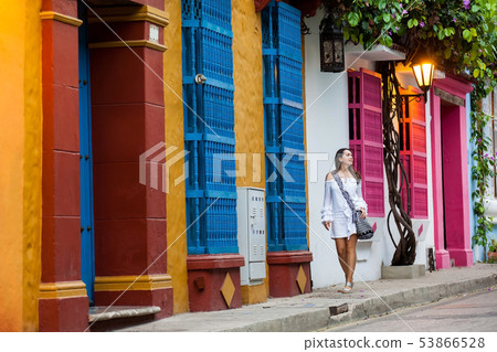 Woman walking at the walled city in Cartagena Woman walking at the walled city in Cartagena 53866528