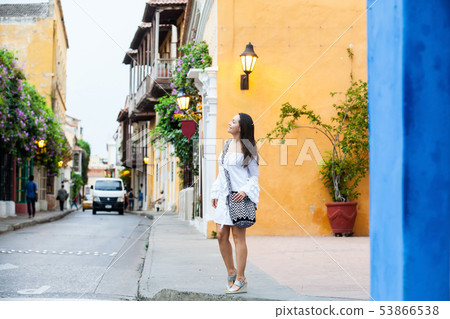 Woman walking at the walled city in Cartagena 53866538