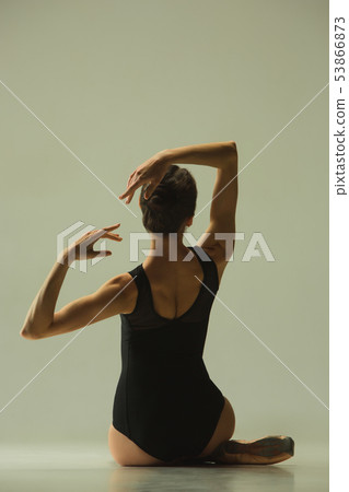 Young graceful female ballet dancer dancing in mixed light 53866873