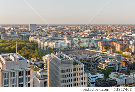 Berlin evening aerial cityscape, Germany. 53867408