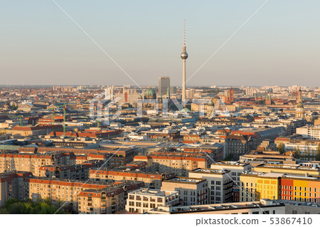 Berlin evening aerial cityscape, Germany. Berlin evening aerial cityscape, Germany. 53867410