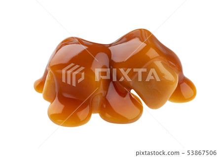 Caramel candies and caramel sauce isolated on white background Caramel candies and caramel sauce isolated on white background 53867506