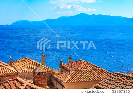 Monemvasia old houses view in Peloponnese, Greece Monemvasia old houses view in Peloponnese, Greece 53867550