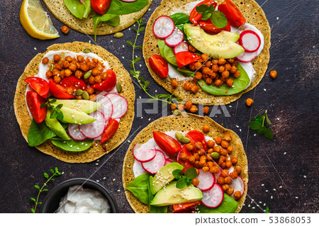 Vegan tacos with baked chickpeas, avocado 53868053