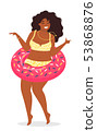 Summer background vector with a girl in a bathing suit with rubber ring for swimming. Cute vector 53868876