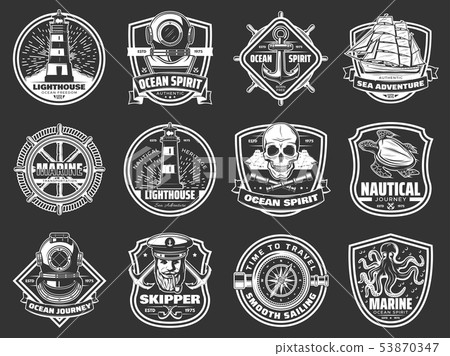 Marine adventure, ocean spirit nautical icons 53870347