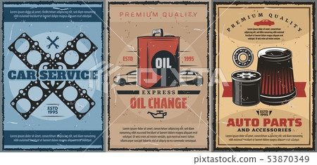 Car engine oil change service, auto parts shop 53870349