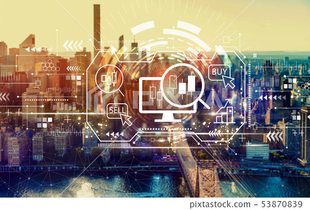 Stock trading concept with New York City 53870839