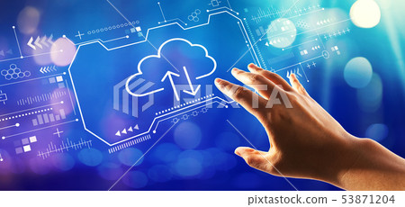 Cloud computing  with hand pressing a button 53871204
