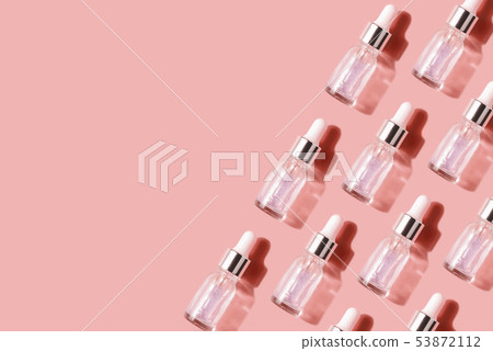 Pattern of their transparent bottles with cosmetic. Concept of injection is hyaluronic acid, botulin 53872112