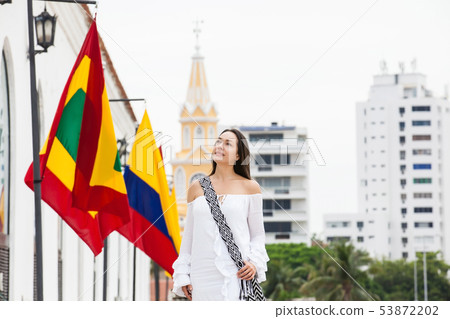 Woman walking around Cartagena de Indias Woman walking around Cartagena de Indias 53872202
