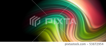 Modern rainbow liquid color flow colorful poster. Wave Liquid shape in black color background 53872954