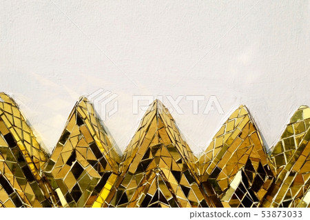 Cement Wall with Golden Mosaic of Lotus Shapes Cement Wall with Golden Mosaic of Lotus Shapes 53873033