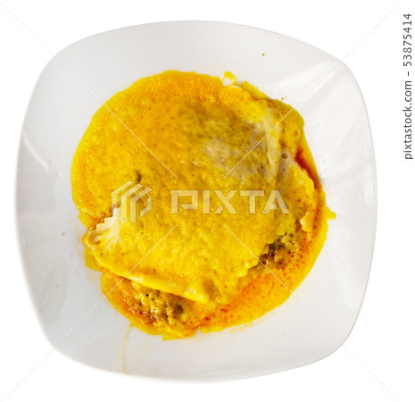 Top view of meat lasagna with bechamel sauce 53875414