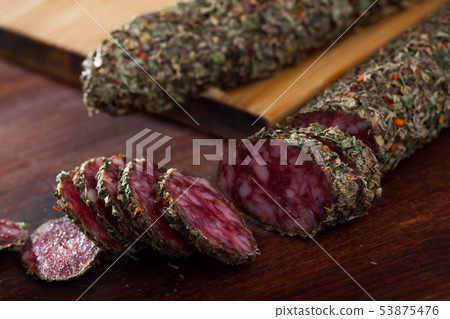 Catalan sausage fuet in herbs Catalan sausage fuet in herbs 53875476