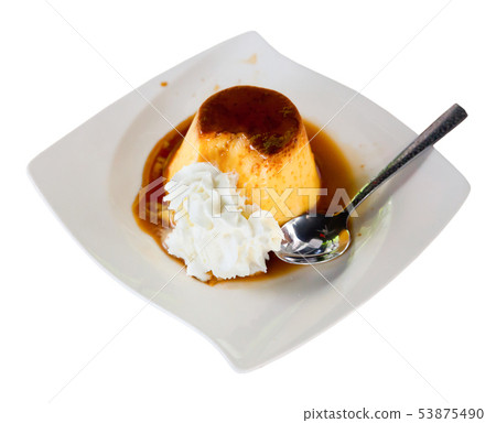Custard flan with whipped cream 53875490
