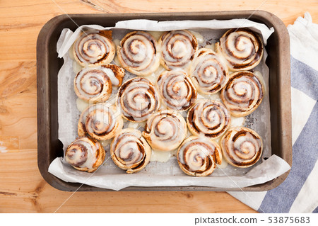 Freshly baked cinnabon buns 53875683