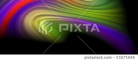 Modern rainbow liquid color flow colorful poster. Wave Liquid shape in black color background 53875848