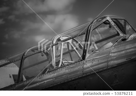 German old airplane cockpit side view. 53876211