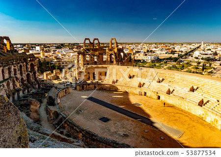The Roman amphitheater of Thysdrus in El Djem or The Roman amphitheater of Thysdrus in El Djem or 53877534