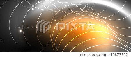 Shiny neon lights, dark abstract background with blurred magic neon light curved lines 53877792