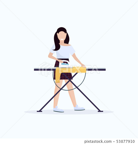 housewife ironing clothes young woman holding iron smiling girl doing housework concept female housewife ironing clothes young woman holding iron smiling girl doing housework concept female 53877910