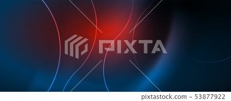 Trendy neon blue abstract design with waves and circles. Neon light glowing effect. Abstract digital 53877922