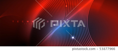 Trendy neon blue abstract design with waves and circles. Neon light glowing effect. Abstract digital Trendy neon blue abstract design with waves and circles. Neon light glowing effect. Abstract digital 53877966