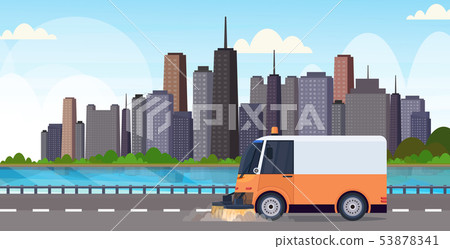 street sweeper truck machine cleaning process industrial vehicle urban road service concept modern street sweeper truck machine cleaning process industrial vehicle urban road service concept modern 53878341