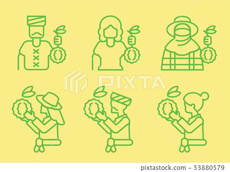 farmer harvest fresh durians character design 53880579