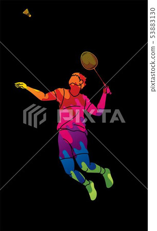 Badminton male player action with racket vector 53883130