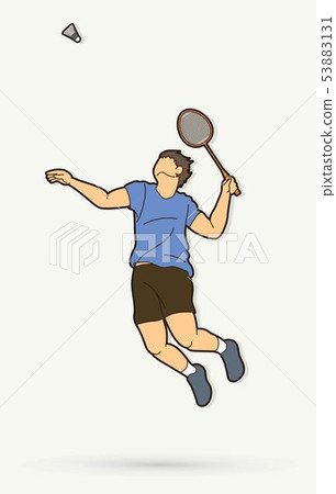 Badminton male player action with racket vector 53883131