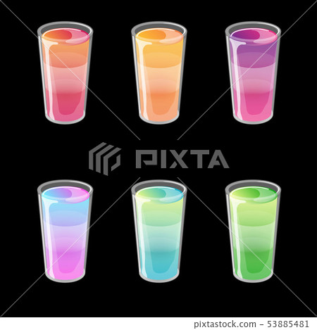 Set of cocktail jelly shots in glossy cartoon style. Set of cocktail jelly shots in glossy cartoon style. 53885481