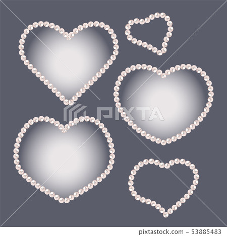 Set of heart shaped pearl frames isolated on gray background. Set of heart shaped pearl frames isolated on gray background. 53885483