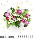 Text happy birthday with white and pink balloons 53888422