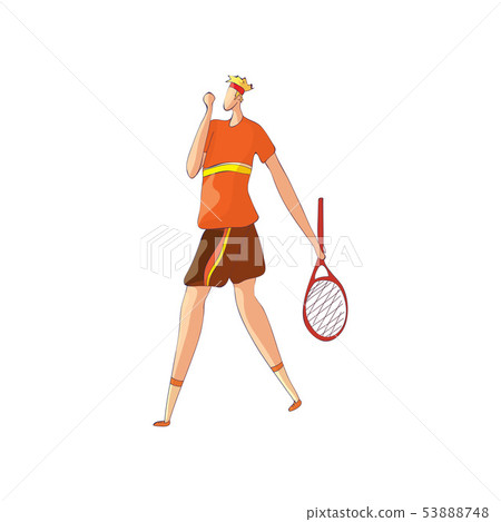 Tennis player goes and lowered the racket down. Vector illustration on white background. 53888748