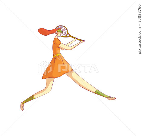 Woman tennis player preparing to strike. Vector illustration on white background. Woman tennis player preparing to strike. Vector illustration on white background. 53888760