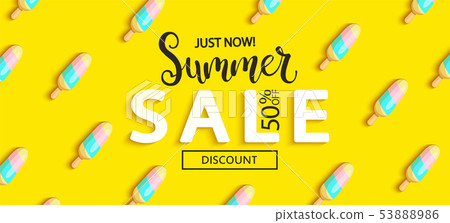 Summer Sale ice cream banner on yellow background. 53888986