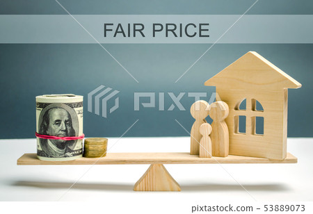 Money and family with a house on the scales 53889073